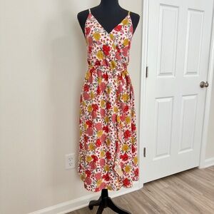 LOFT Floral Print Midi Dress - Red and Yellow